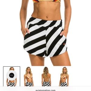 Aviator Nation Striped Black and White Athletic Shorts